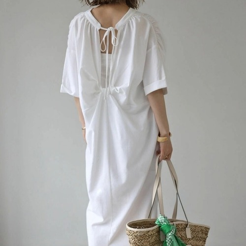 Back Ribbon Long A-Line Dress  4colors - WHITE  I25088