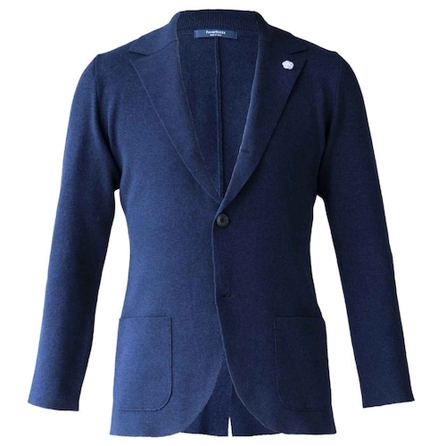 【さらり、コットン100%】ファインコットンミラノリブ ニットジャケット/ ライトネイビー/日本製