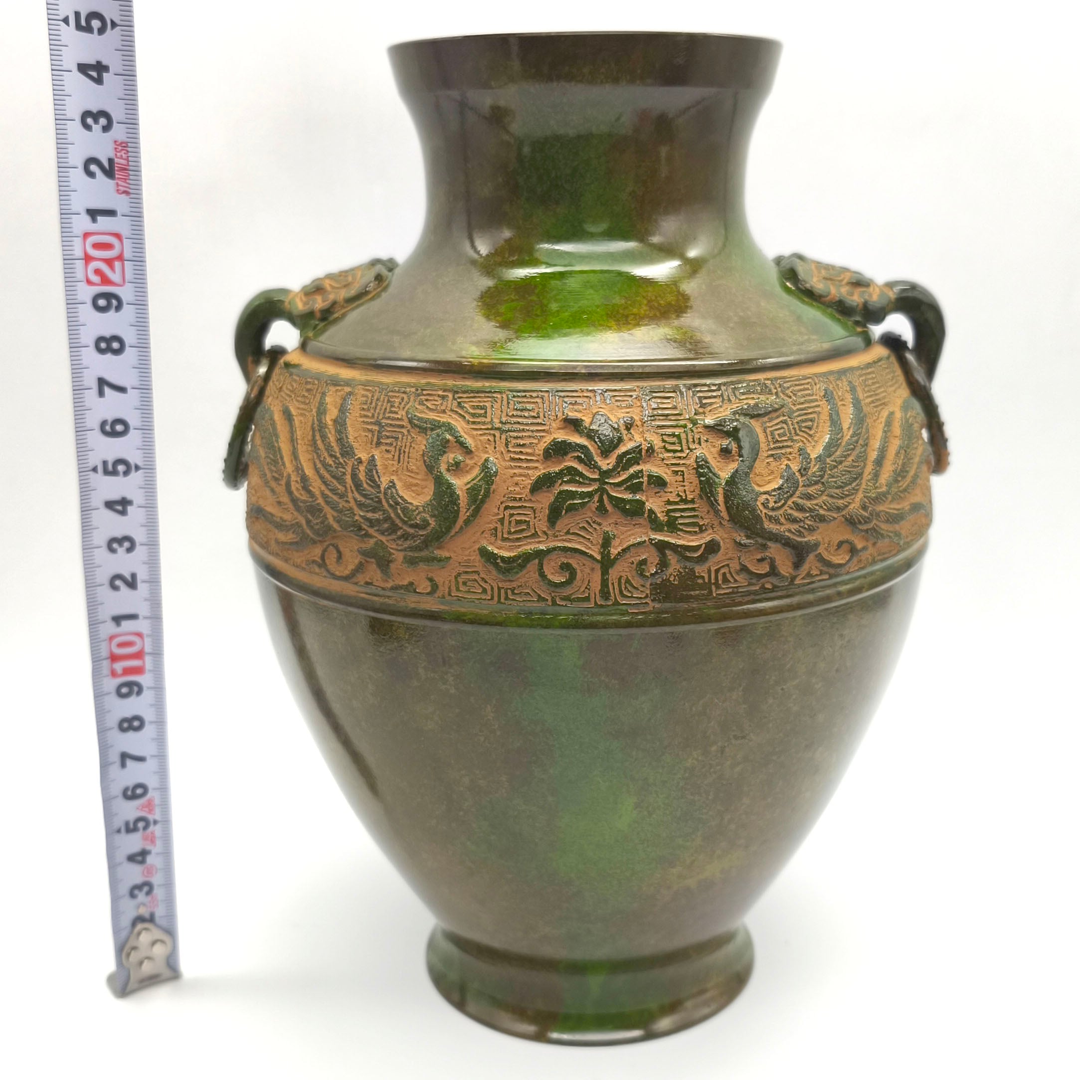 彰完堂・青銅製・美術花瓶・双耳花器・フラワーベース・No.260916-43