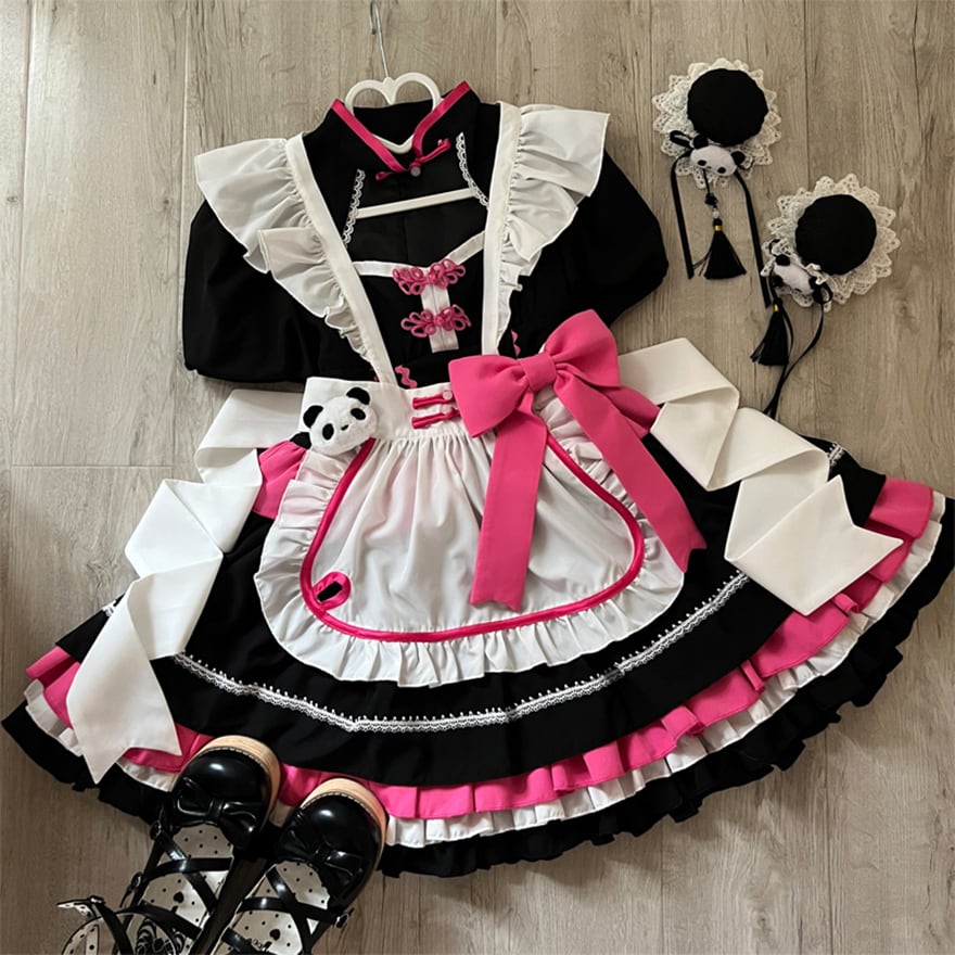 SEASONZ メイド服 中華ロリータ パンダ リボン フリル メイド