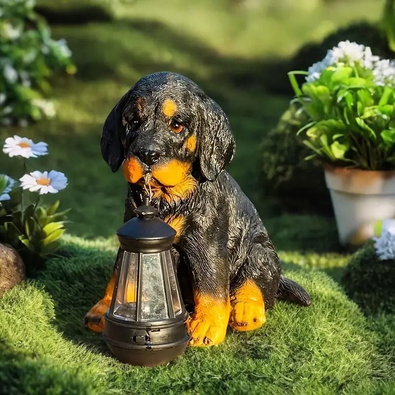 ガーデンオーナメント 犬 子犬 ソーラー LEDライト付き 犬の置物