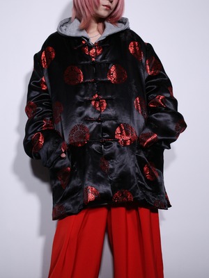XXXL over silhouette 紋様 satin china shirt jacket