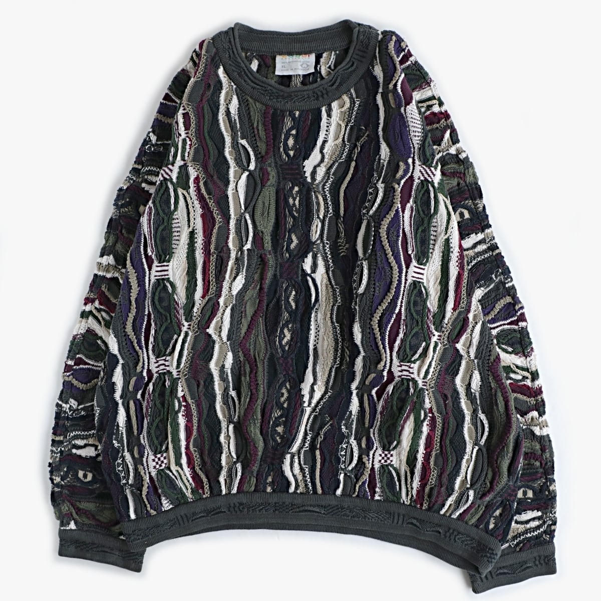 COOGI クージー 総柄 3D コットン ニット セーター Australia製 古着 used ダークカラー