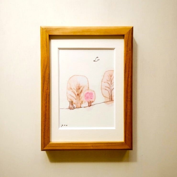 イラスト 原画「幸せを運ぶ（向日葵）」※2Lサイズ額縁入り インテリア