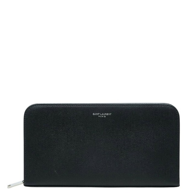 サンローラン ラウンドファスナー 長財布 ブラック シルバー レザー メンズ SAINT LAURENT 【中古】