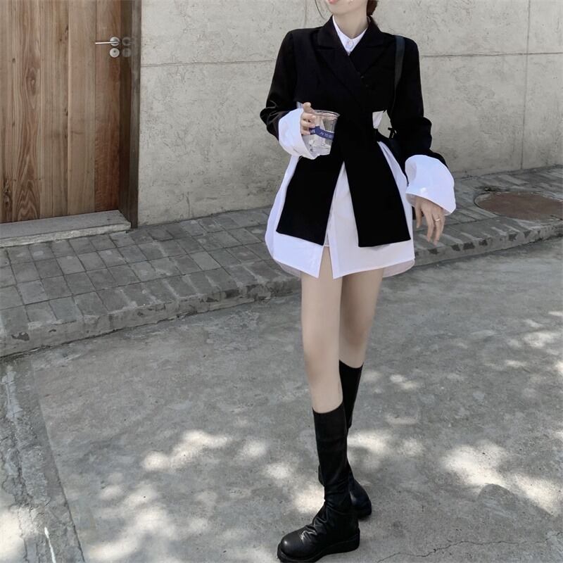 ファッションスーツ女性2020年秋新しい揚げストリートスーツジャケット気質白いシャツロイヤルシスターツーピーススーツ ドラファッションホール98293879007