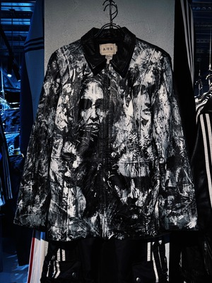 "再倖築"Art mask graphic painting design leather jacket