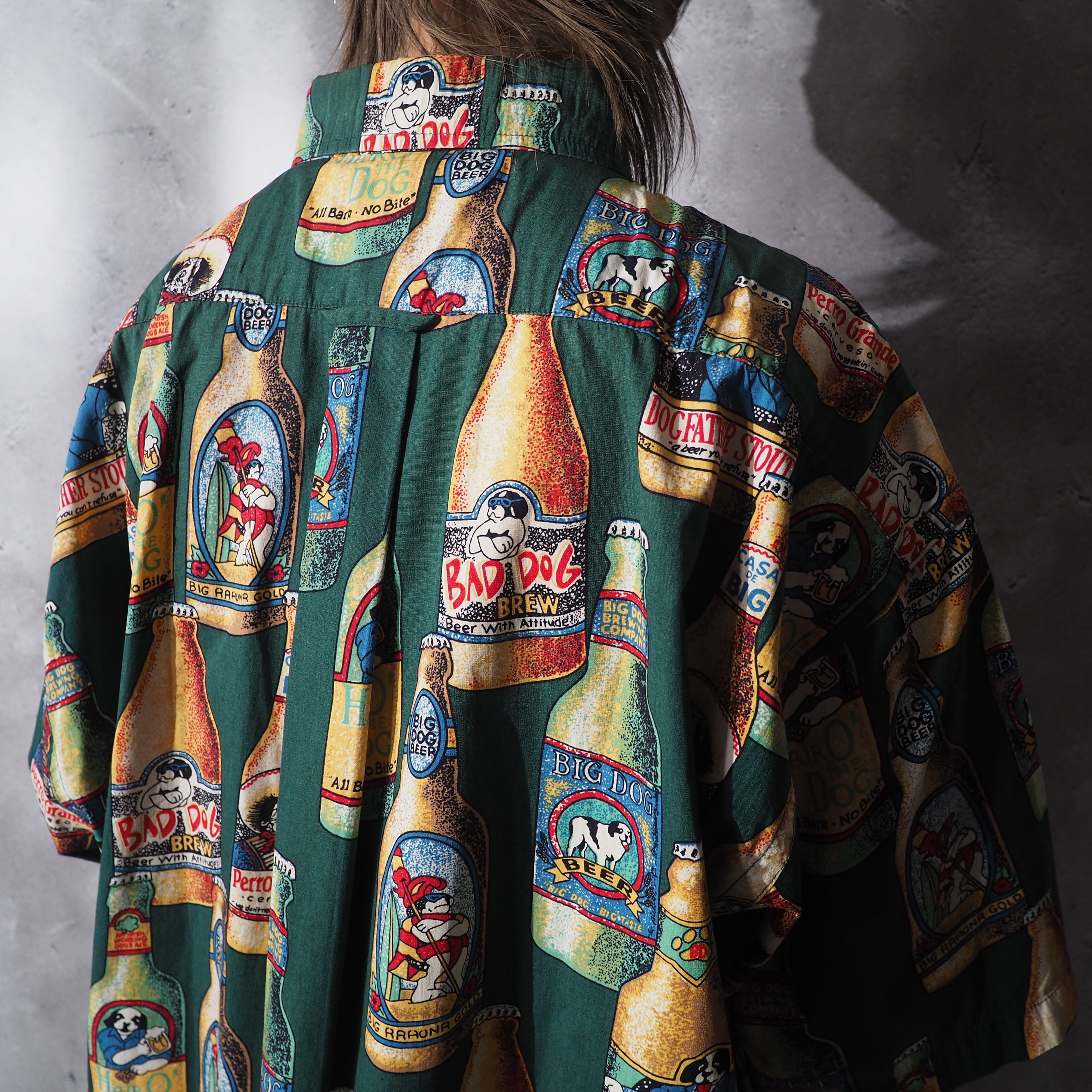 1990s ” Liqueur Big Dogs ” printed cotton button down shirt