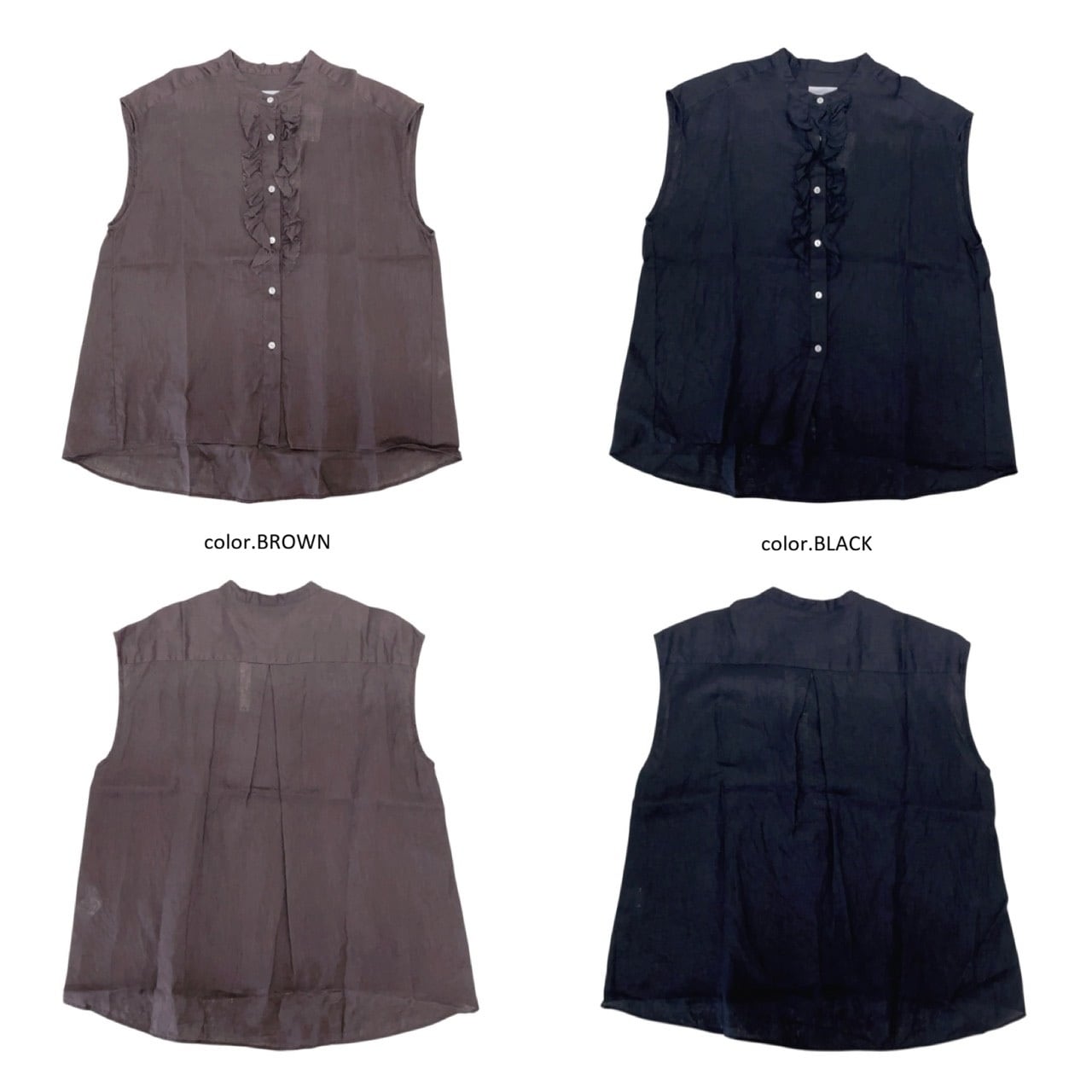 ROBE de PEAU】リネンフリルノースリーブブラウス / R360 | syozikiya