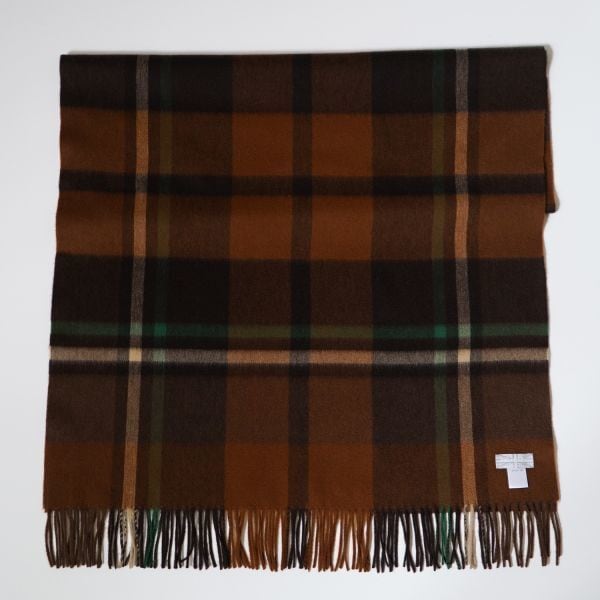 Joshua Ellis ブラウン系 グリーン ライン カシミヤ大判ストール