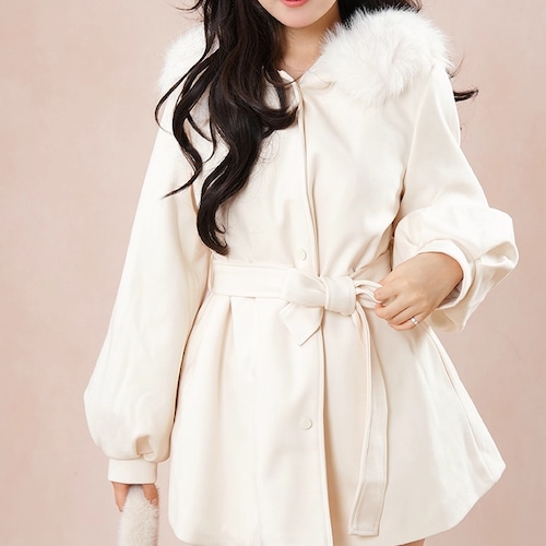 2色／ファーカラーウエストマークコート ・73704