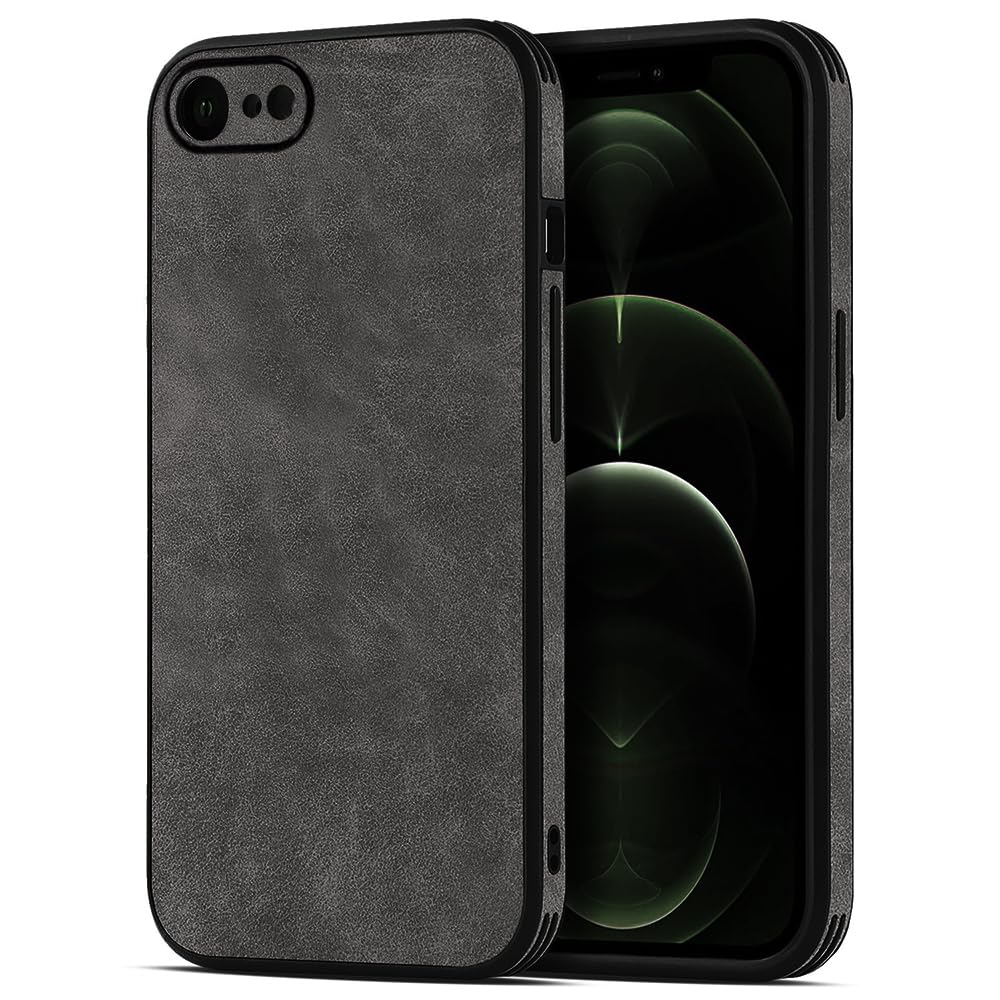 JOOBOY スマホケース 対応 iPhone 8 iPhone7 iPhone SE2 iPhone SE3 兼用 ケース 耐衝撃 薄型 コンパクト メンズ PC素材 + 背面 高級なPUレザー ハードカバー マット加工 指紋防止 上質な手触り カメラ保護 アイフォン8 携帯カバー (ブラック)