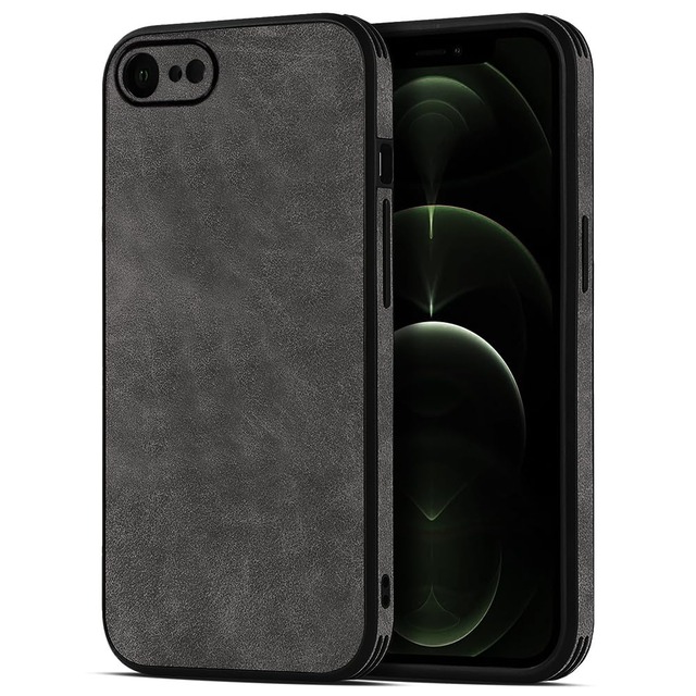 JOOBOY スマホケース 対応 iPhone 8 iPhone7 iPhone SE2 iPhone SE3 兼用 ケース 耐衝撃 薄型 コンパクト メンズ PC素材 + 背面 高級なPUレザー ハードカバー マット加工 指紋防止 上質な手触り カメラ保護 アイフォン8 携帯カバー (ブラック)