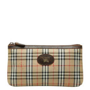 バーバリー ノバチェック シャドーホース ポーチ ベージュ ブラウン キャンバス レザー レディース BURBERRY 【中古】