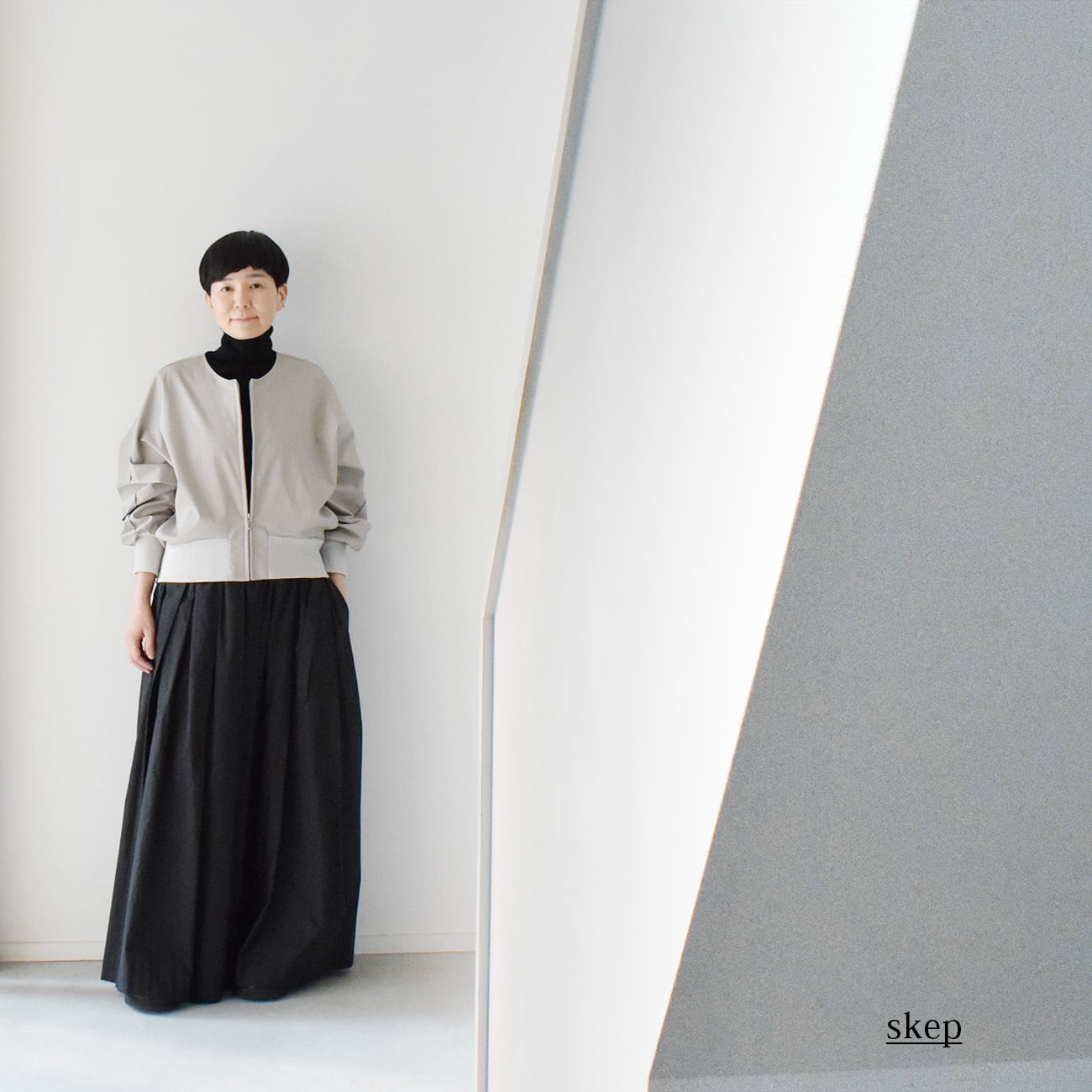 コットンボリュームギャザースカート：黒［SK19LSBK］ | skep-online shop