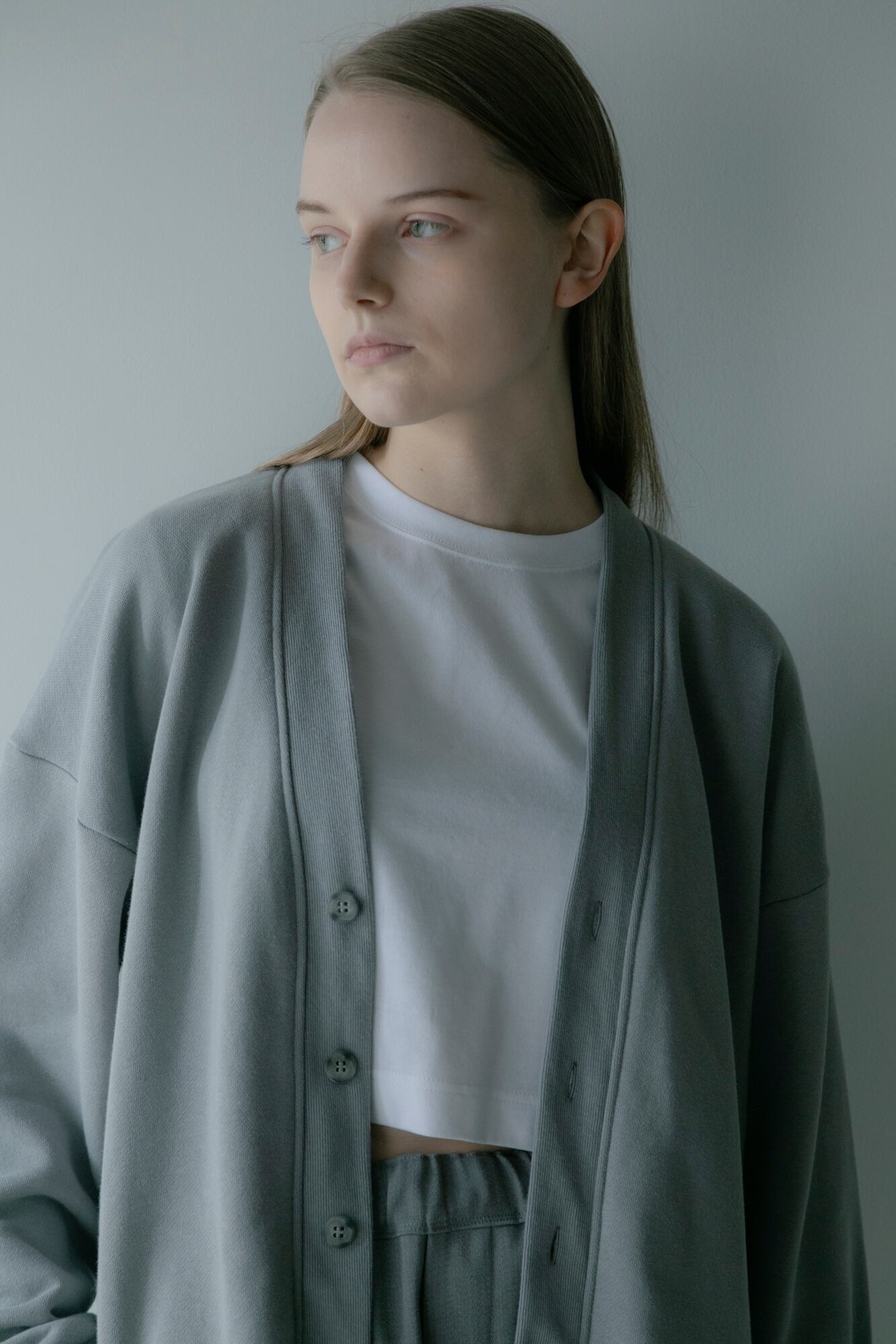 Round Hem Sweat Cardigan Ice Grey