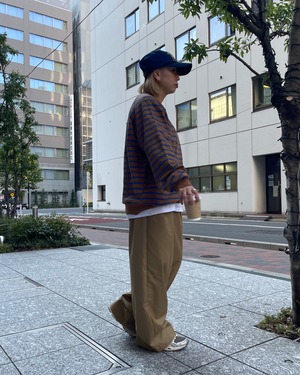 【by KOREA】calm border raglan sweat shirt <brown>