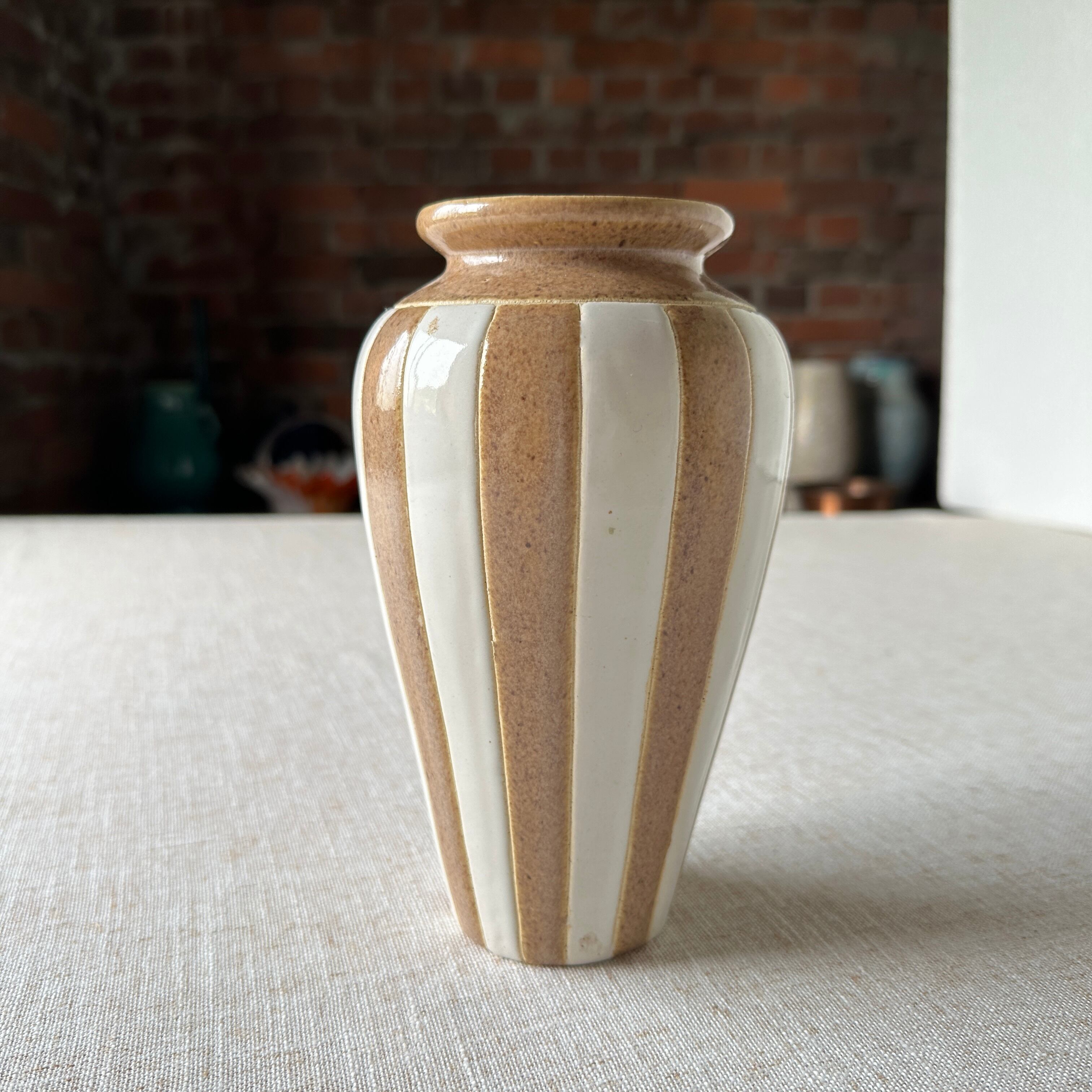 70-80'sStriped Ceramic Flower Vase