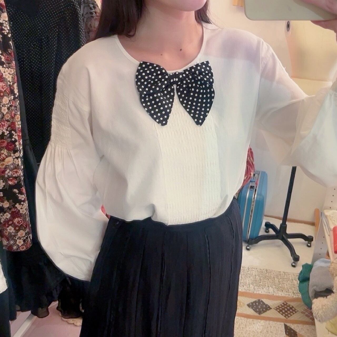 PINKHOUSE / black dot ribbon pintuck blouse