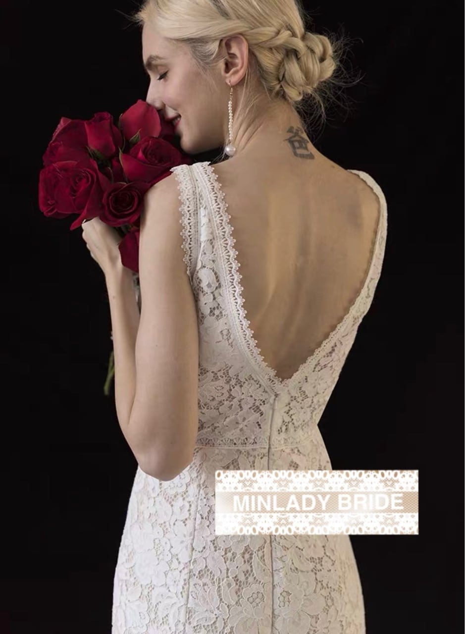 総レース Vネック マーメイド ウェディングドレス | MINLADY BRIDE