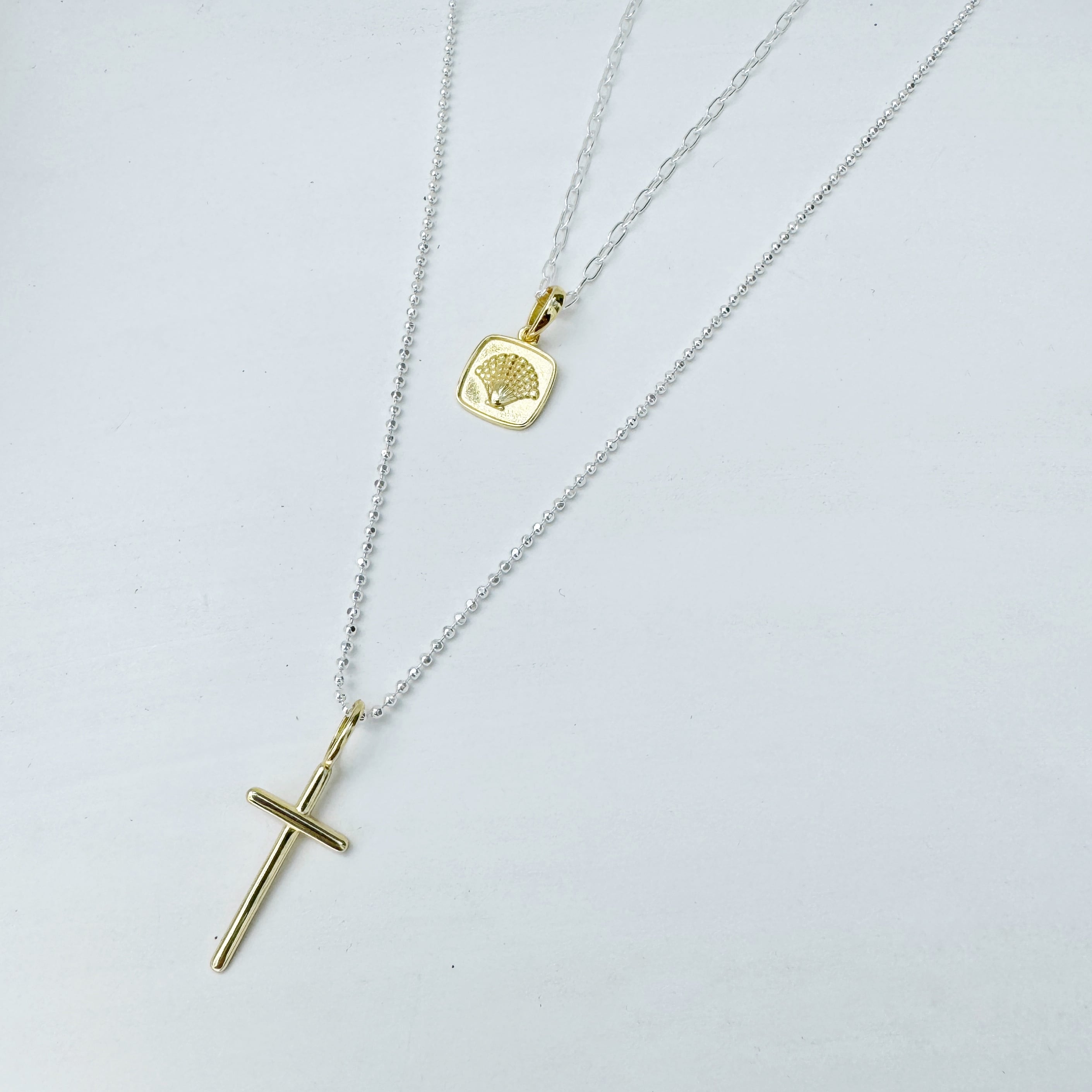 Gold Coating ダブルチェーン 重ね付け スクエア プレート シェル