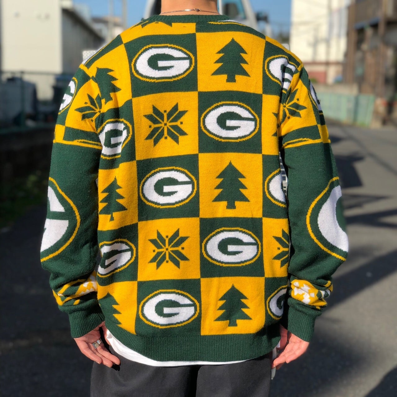 1866.NFL グリーンベイ・パッカーズ 総柄ニット L 古着 古着屋 埼玉