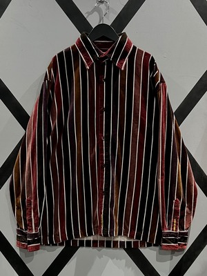 【X VINTAGE】"STACY ADAMS" Stripe Pattern Vintage Beautiful Velour Shirt