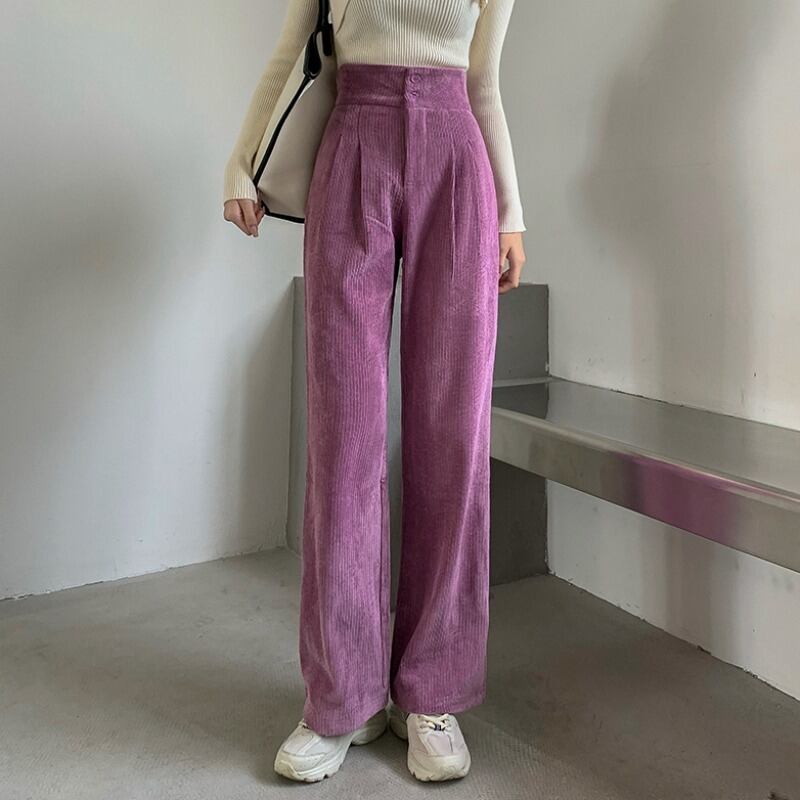 コーデュロイカジュアルパンツ オータムウィンターハイウェストウェストルーズ 秋物 冬物 YY-ファッション96870758721