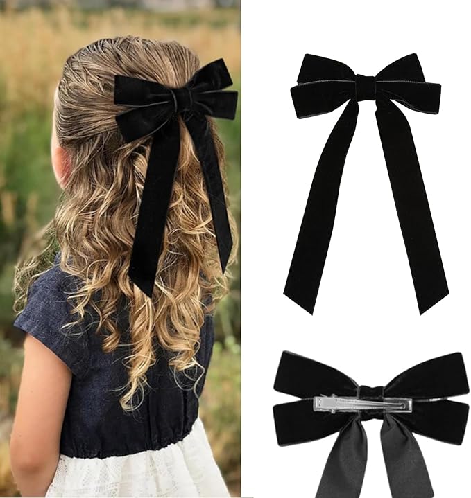 Solxion ベロアリボン ヘアゴム ベロア 黒 ヘアアクセサリー 髪飾り