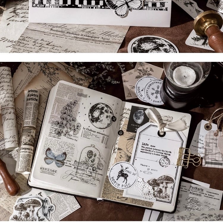 MO・CARD陌墨】复古收藏室シリーズ レトロ素材バッグ ステッカー DIY