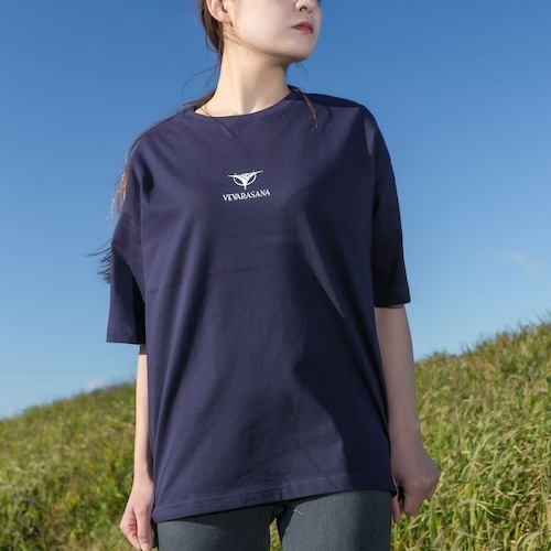 VEAVARASANA®︎ ゆったり 楽ちん ビッグ tシャツ 大きい 半袖 レディース メンズ プリント ブランド VEVARASANA® かっこいい おしゃれ かわいい カジュアル 紺 ネイビー M L 送料無料 ユニセックス 春 夏 秋