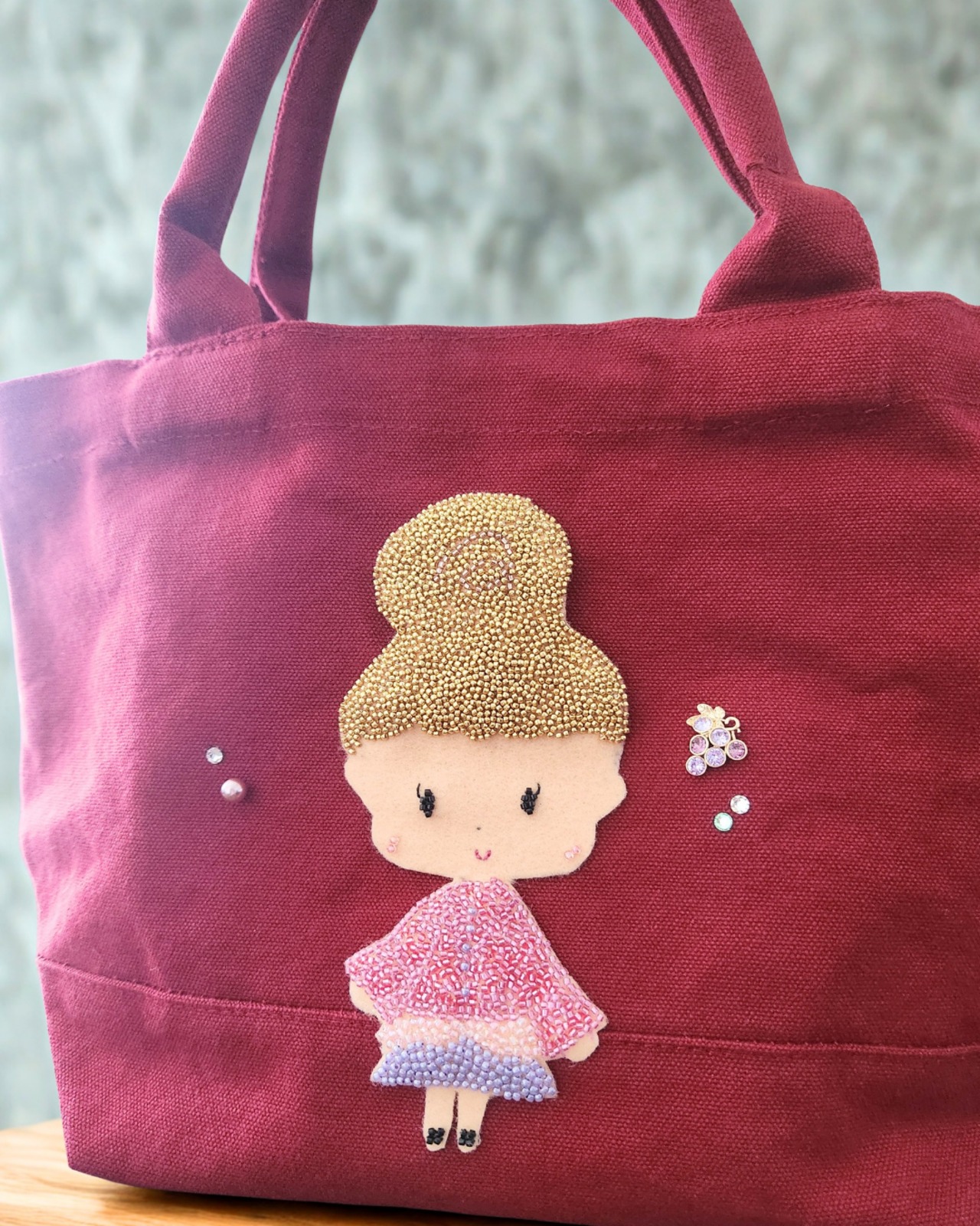 ♡ビーズ刺繍トートバッグ♡ シャンパン・ベリー - 4