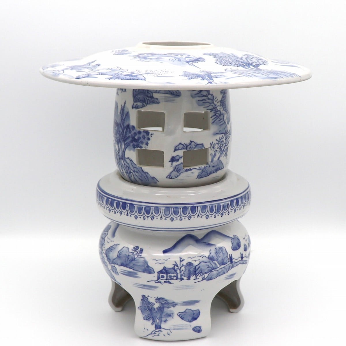 有田焼・染付山水・風景文灯篭・飾燈籠・磁器・No.201129-01・梱包 