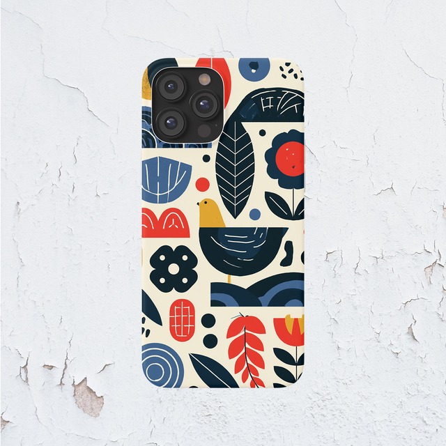 受注生産 iPhoneケース 幾何学と花の民芸コラージュ｜フォークアート FMSY099A
