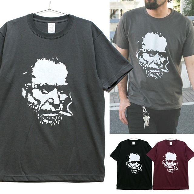 チャールズ・ブコウスキー 「チナスキー」「SMOKING」Charles Bukowski パンク文学 Tシャツ チャールズブコウスキー / bkwsk-sstee-smoking