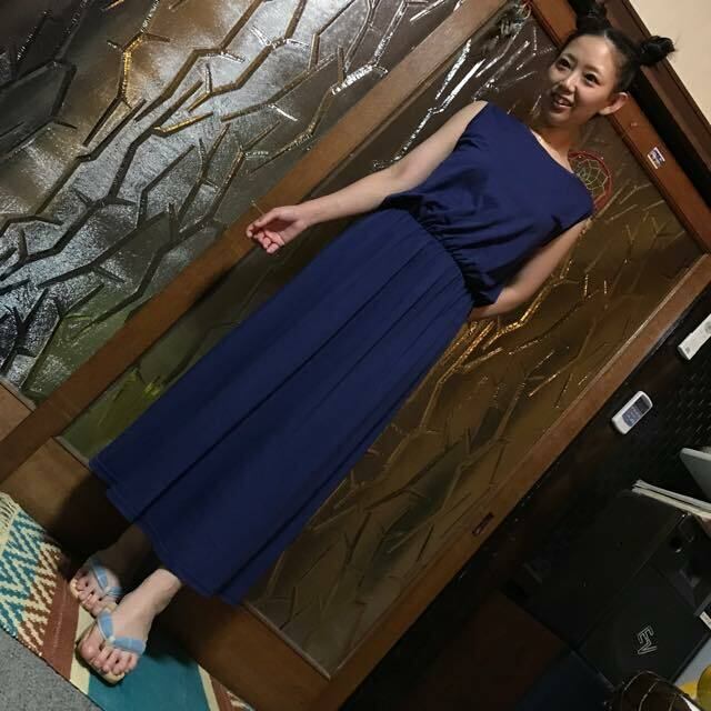 ゆるてろ ブラウジング ロングフレアワンピ ネイビー