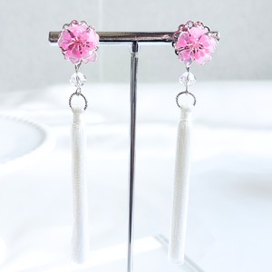 推し活 アクセサリー 概念グッズ イヤリング ピアス 痛くない ビジュー おしゃれ 大ぶり レディース 【桜 ピンク タッセル ホワイト 白 】