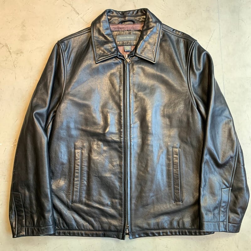 90's BANANA REPUBLIC バナナリパブリック レザースポーツジャケット ブラック シングル 99AW KOREA製 MEDIUM  グッドレギュラー 希少 ヴィンテージ BA-1301 RM1670H | agito vintage powered by BASE