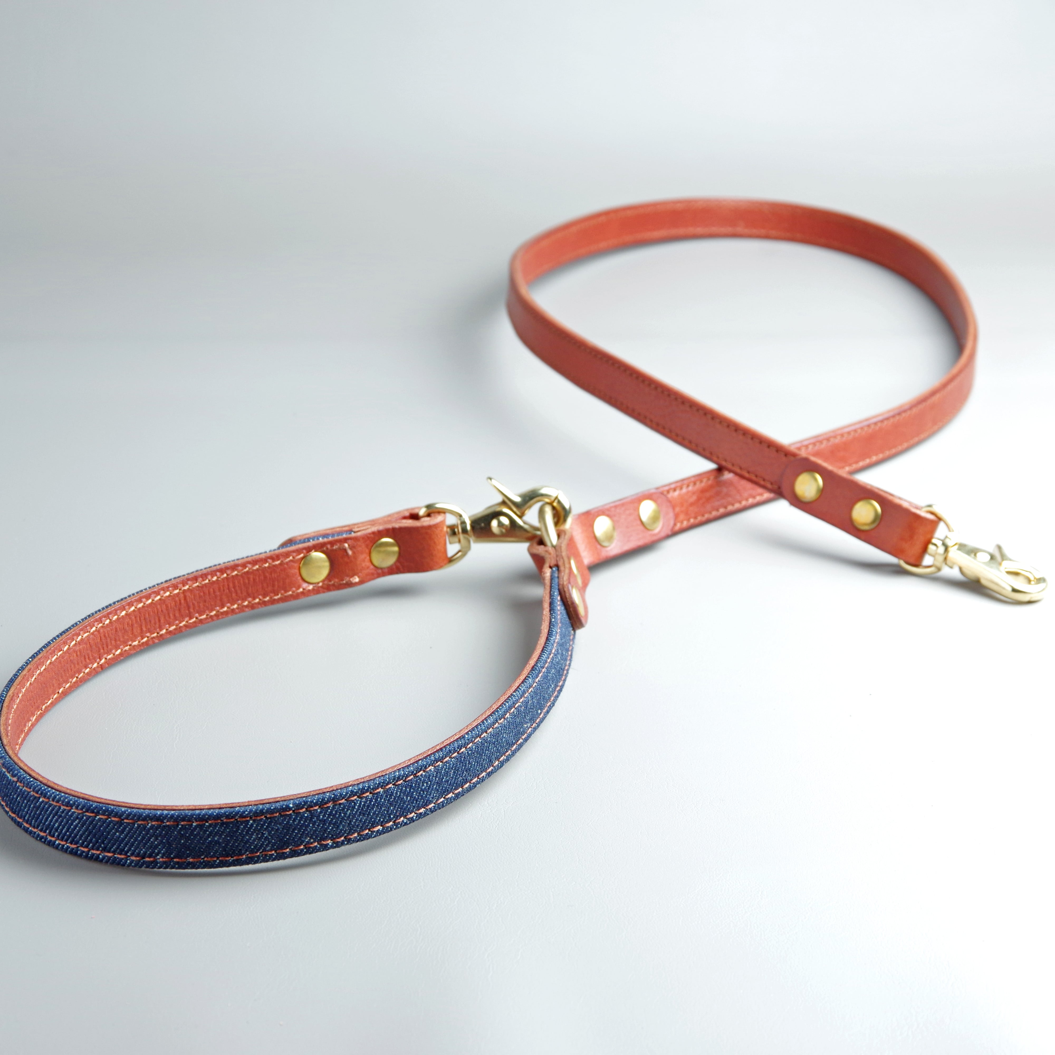 デニム×イタリアンレザーの幅広ハーフチョーク【小型～中型犬サイズ