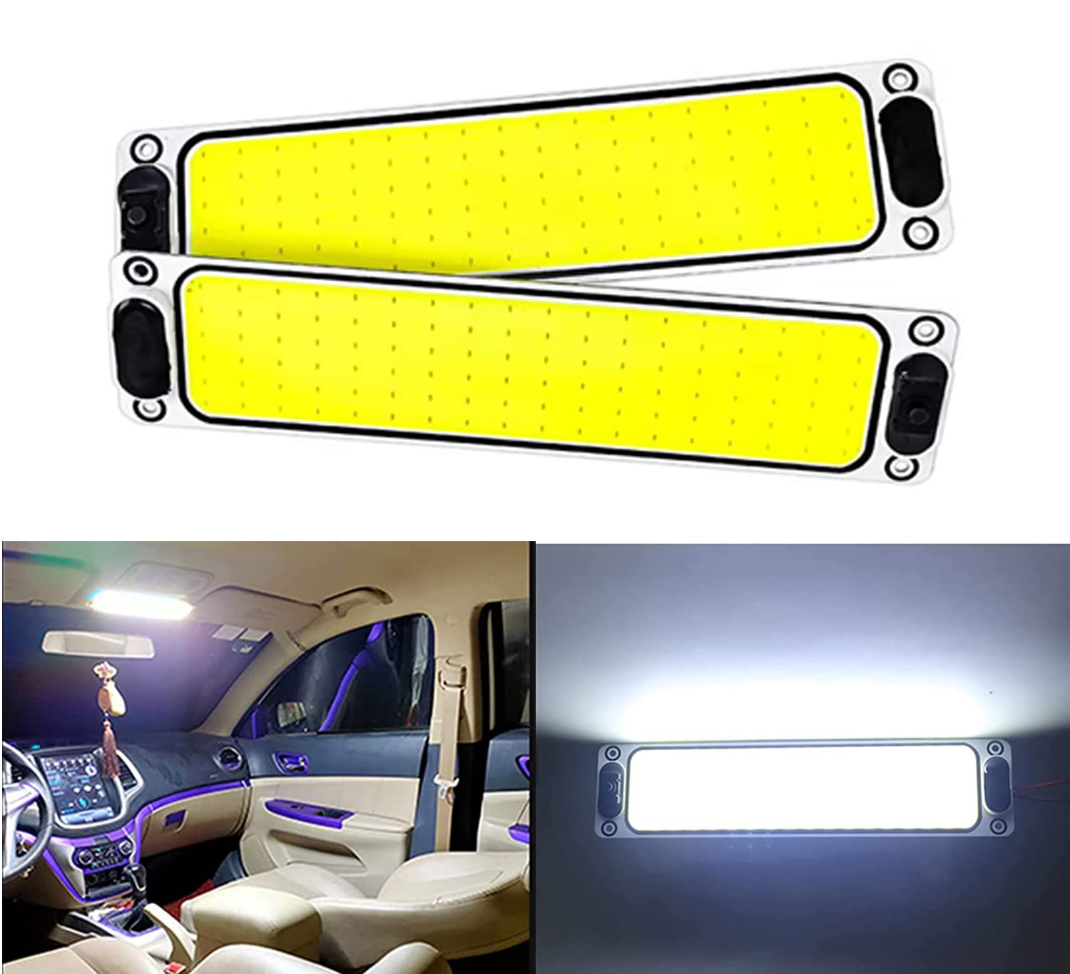 ルームランプ LED 車 キャンパー室内灯 貨物灯 マーカーランプ 室内灯 キャンピングカー テントライト 車内照明 トラック 小型車 汎用 作業車用 108連 COB素子 ON/OFFスイッチ 両面テープ付き DC12V/24V (2本入り)