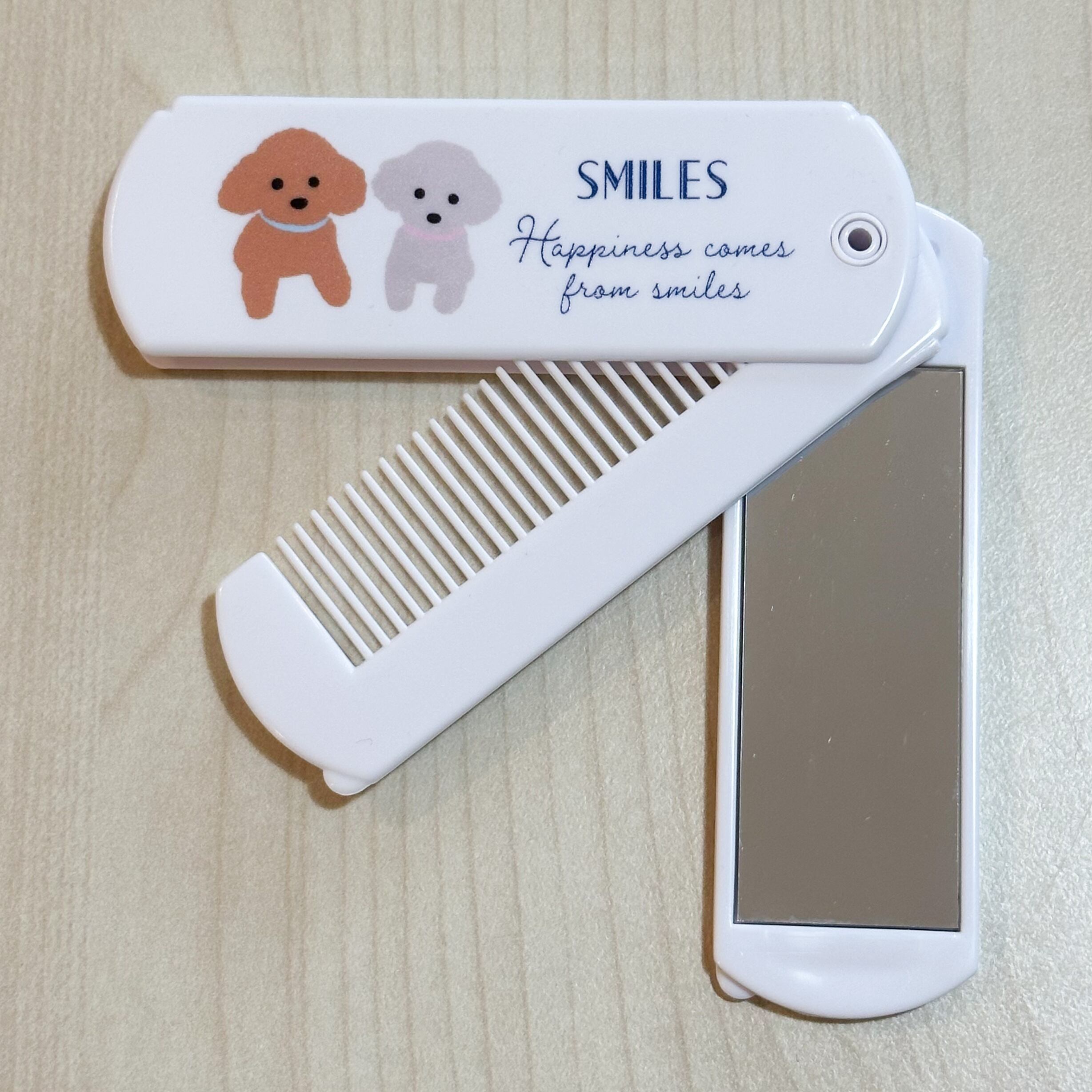スマイルズオリジナル ミラー付折りたたみコーム ホワイト