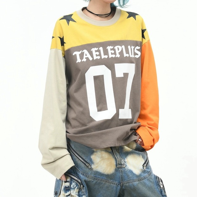 クレイジーパターンスポーツミックスロングTシャツ 1col R02571