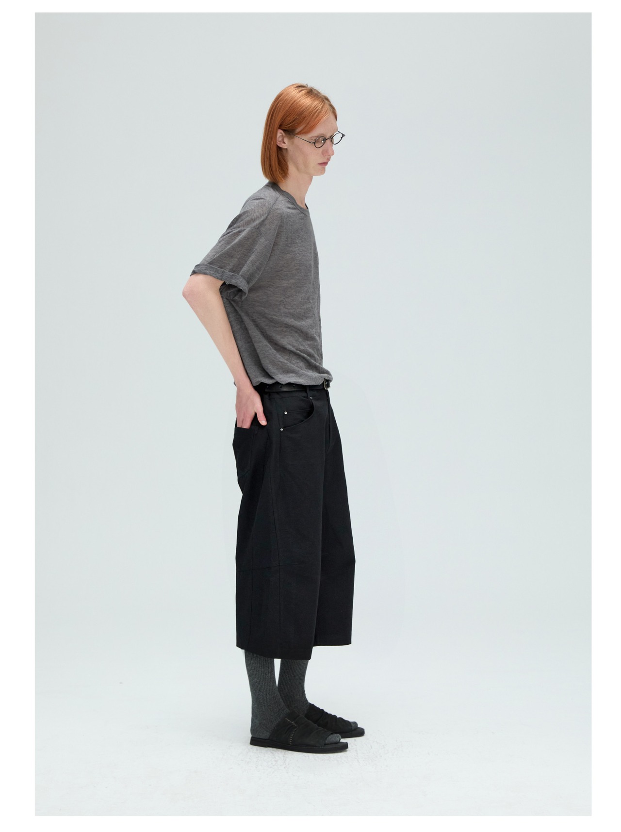 DECESOLO 26SS ストレッチ 7分丈 ワイドストレートパンツ