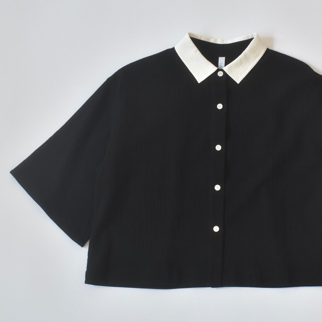 クロップドシャツ 高島ちぢみ ブラック