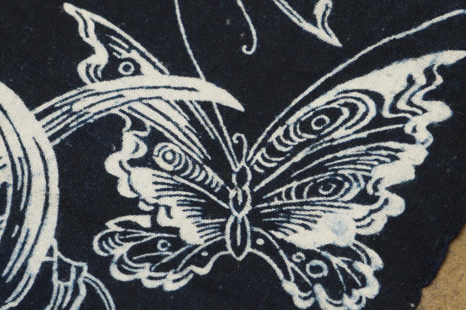 専用　古布　木綿　藍染め　厚地　半纏 古布はぎれ5枚 藍染 木綿型染 蜀江 矢 菊 アンティーク 襤褸