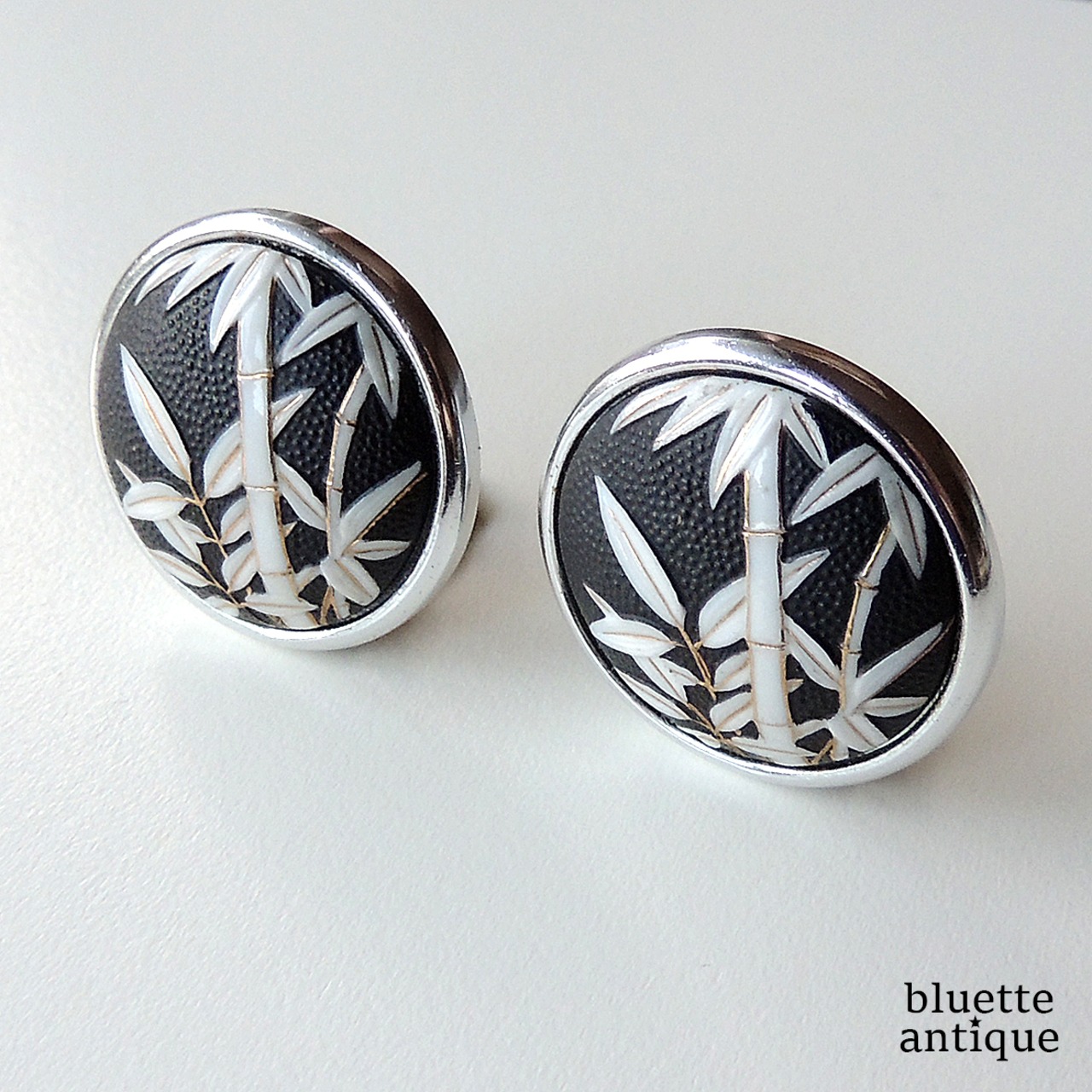 ヴィンテージ トシカネジュエリー 有田焼 竹文様 イヤリング