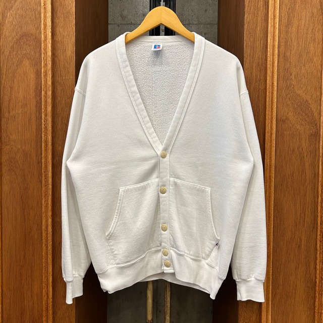 1990's RUSSELL WHITE SWEAT CARDIGAN ⓼