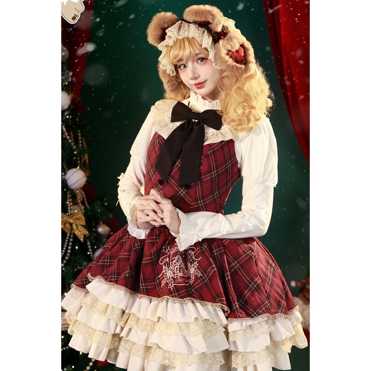 レッドチェック柄ケープ付きセットアップ：JSK＋ケープ | Maiden's Rêve