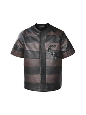 【LoseControlEdge】“CNM” STUDDED SHORT SLEEVE FAUX LEATHER JACKET