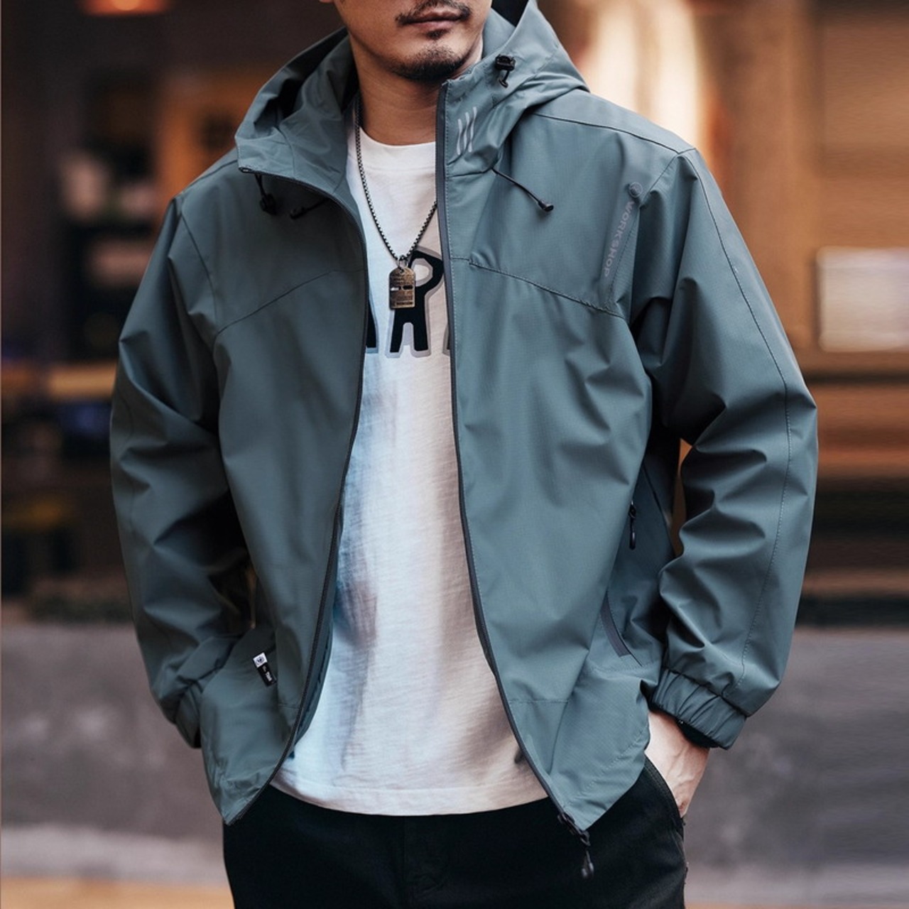 Hooded Stand Collar Full Zip-Up Jacket ◇3color H0747